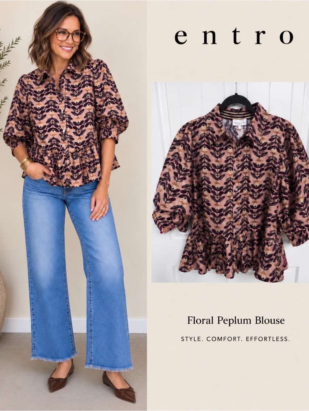 🌸 Entro Floral Peplum Blouse | Size Medium 🌸